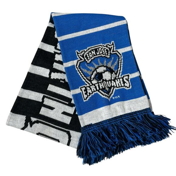 San Jose Earthquakes MLS Soccer Scarf Blue Knit Fringe Black Acrylic Outdoor 57" - Picture 1 of 5